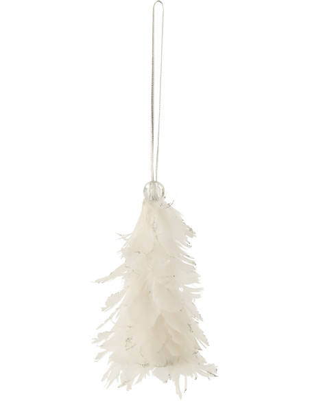 Suspension de Noël Sapin Hauteur 10 cm en Plume Blanc J-Line - 1