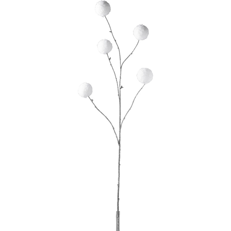 Branche artificielle XXL avec Pompons réaliste Hauteur 113 cm en Plastique Blanc Marron Effet givré - 1