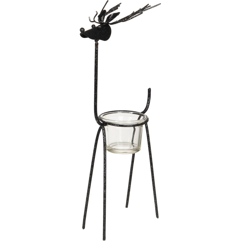 Photophore Renne avec paillettes Hauteur 30 cm en Métal Noir Verre Transparent Melino - 1