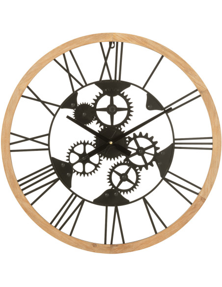 Horloge murale Ronde 60 cm Fugit en Métal Noir Bois Naturel - 1