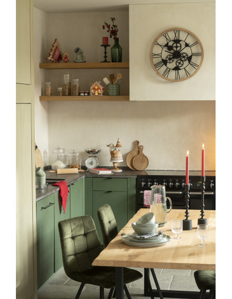 Horloge murale Ronde 60 cm Fugit en Métal Noir Bois Naturel - 2