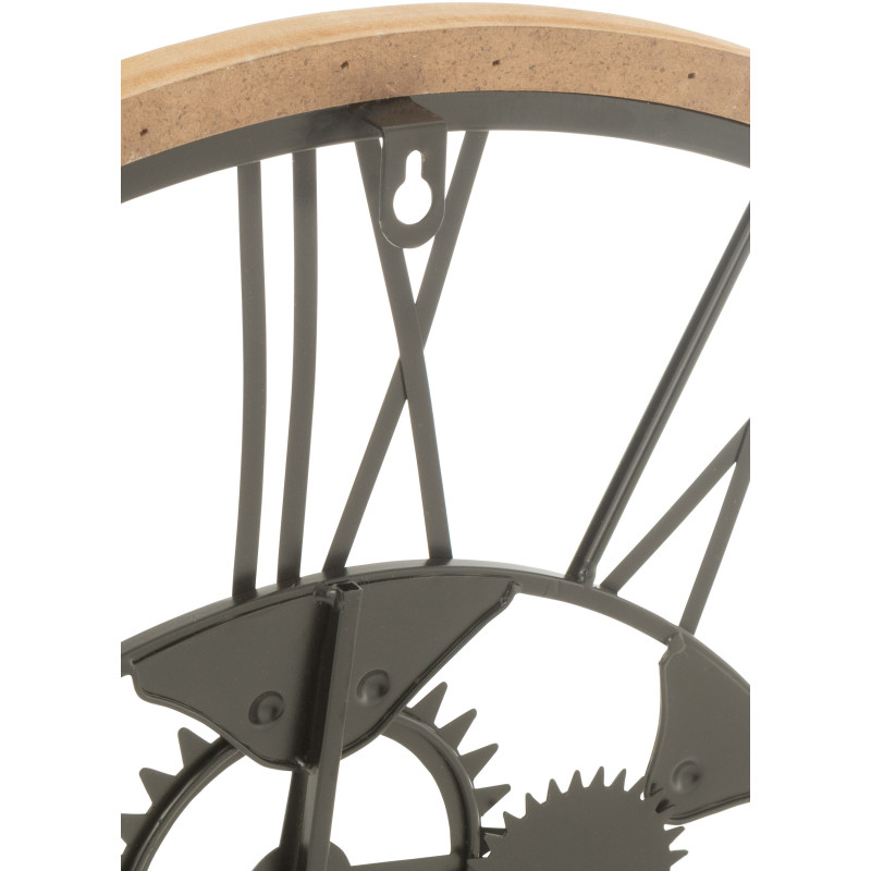 Horloge murale Ronde 60 cm Fugit en Métal Noir Bois Naturel - 3