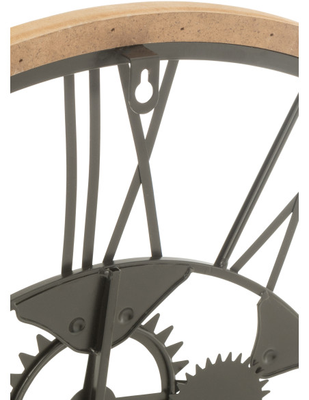 Horloge murale Ronde 60 cm Fugit en Métal Noir Bois Naturel - 3