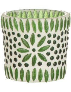 Photophore original Mosaïque Diamètre 6 cm en Verre Vert Blanc Motif fleurs Bram - 1