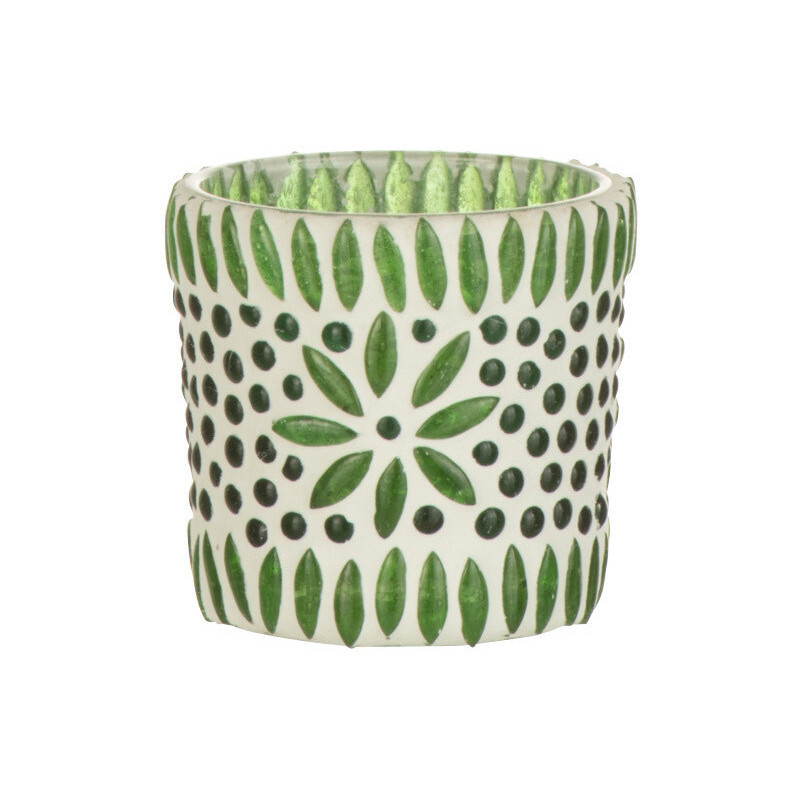 Photophore original Mosaïque Diamètre 6 cm en Verre Vert Blanc Motif fleurs Bram - 1