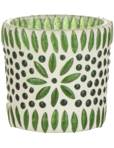 Photophore original Mosaïque Diamètre 6 cm en Verre Vert Blanc Motif fleurs Bram - 1