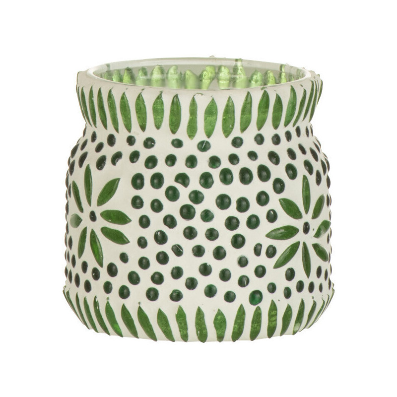 Photophore original Mosaïque Diamètre 8 cm en Verre Vert Blanc Motif fleurs Bram - 1