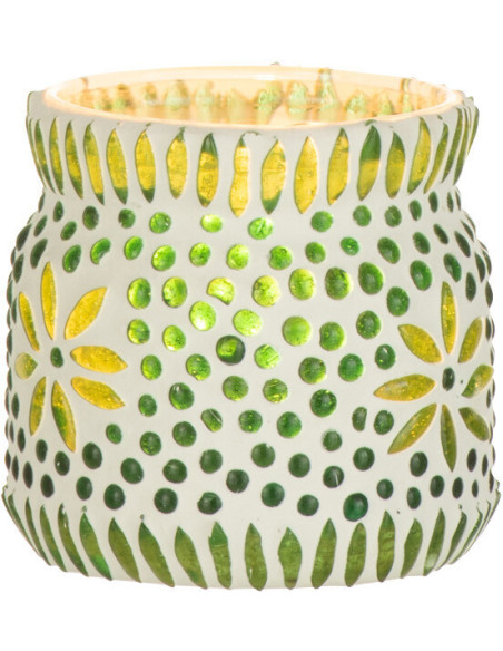Photophore original Mosaïque Diamètre 8 cm en Verre Vert Blanc Motif fleurs Bram - 2