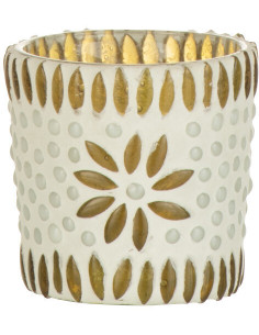 Photophore original Mosaïque Diamètre 6 cm en Verre Jaune Blanc Motif fleurs Bram - 1