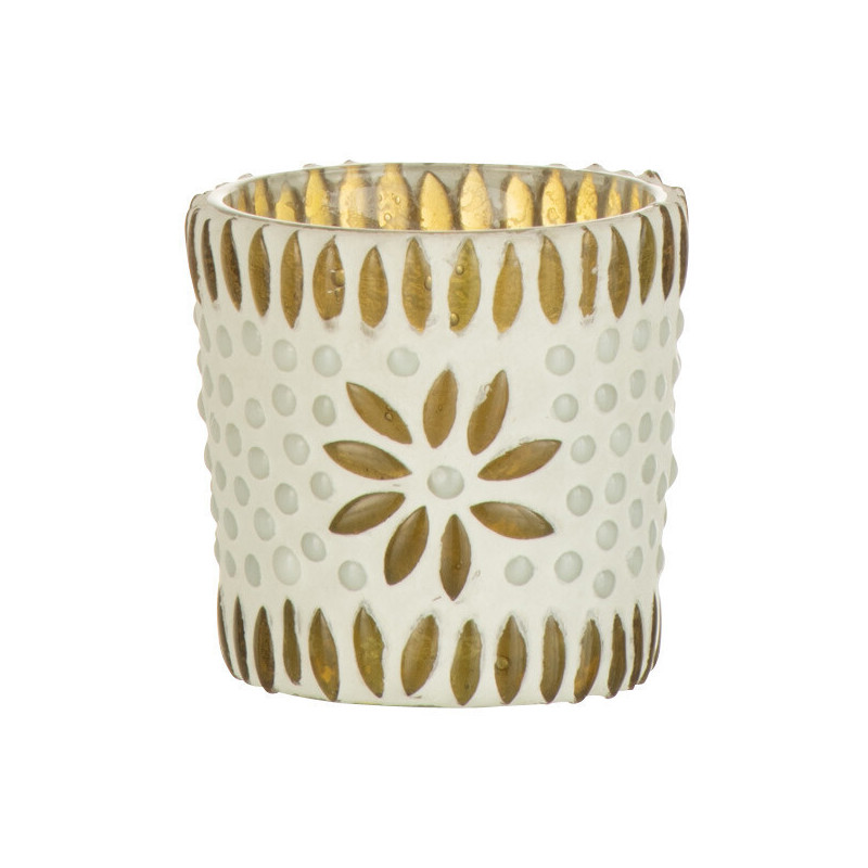 Photophore original Mosaïque Diamètre 6 cm en Verre Jaune Blanc Motif fleurs Bram - 1