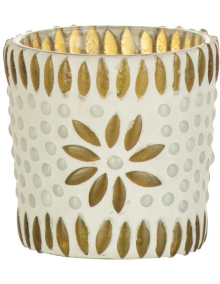 Photophore original Mosaïque Diamètre 6 cm en Verre Jaune Blanc Motif fleurs Bram - 1