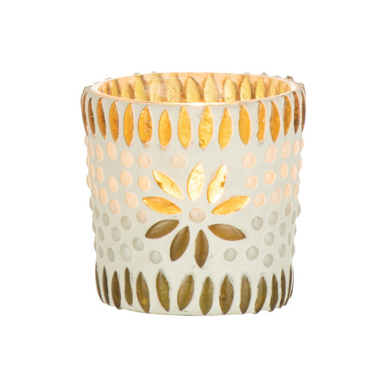 Photophore original Mosaïque Diamètre 6 cm en Verre Jaune Blanc Motif fleurs Bram - 2