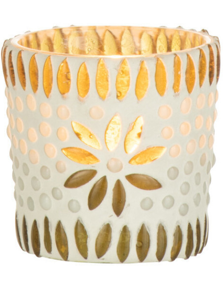 Photophore original Mosaïque Diamètre 6 cm en Verre Jaune Blanc Motif fleurs Bram - 2