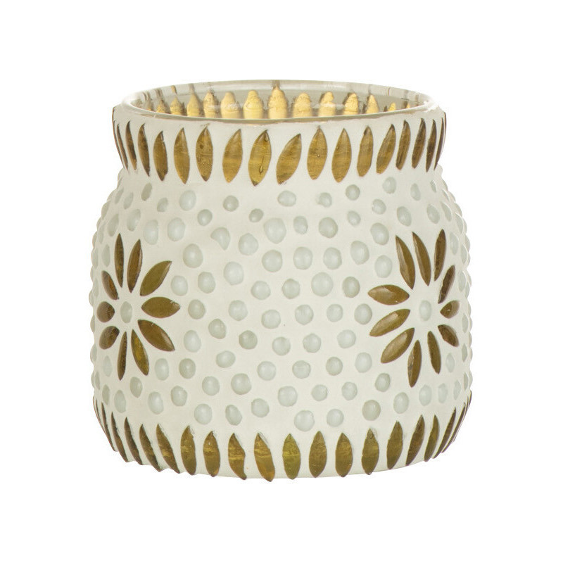 Photophore original Mosaïque Diamètre 8 cm en Verre Jaune Blanc Motif fleurs Bram - 1