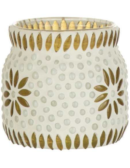 Photophore original Mosaïque Diamètre 8 cm en Verre Jaune Blanc Motif fleurs Bram - 1