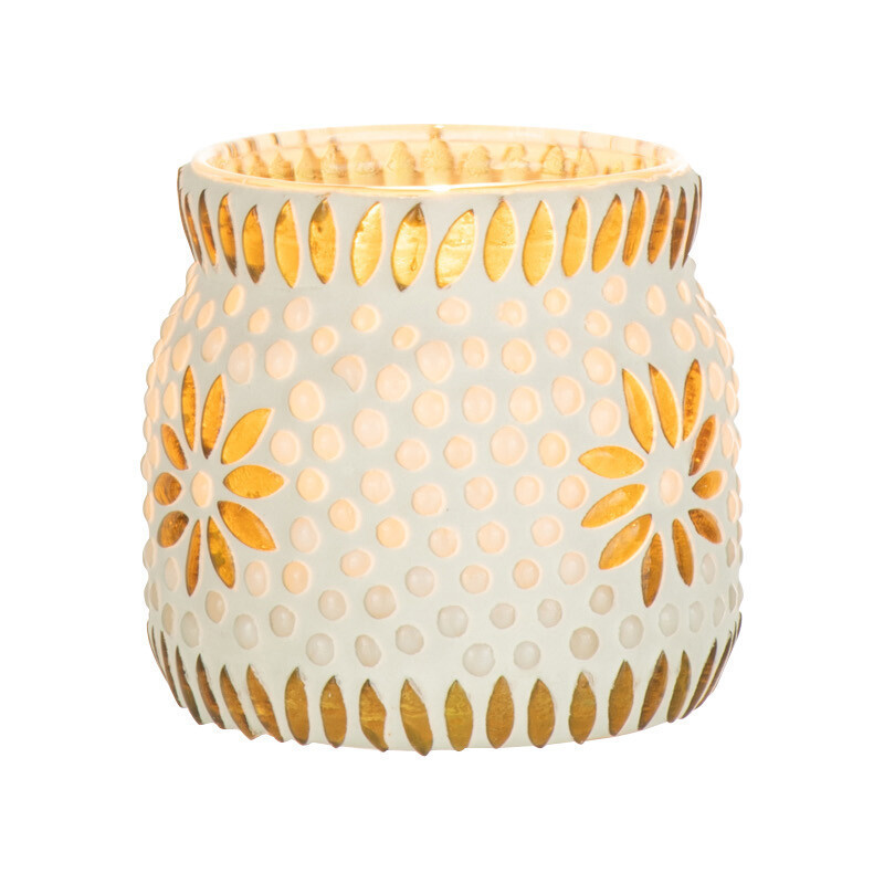 Photophore original Mosaïque Diamètre 8 cm en Verre Jaune Blanc Motif fleurs Bram - 2