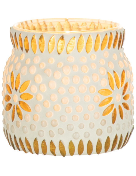 Photophore original Mosaïque Diamètre 8 cm en Verre Jaune Blanc Motif fleurs Bram - 2