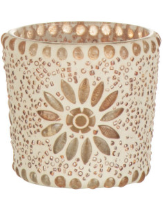 Photophore original Mosaïque Diamètre 6 cm en Verre Rose Blanc Motif fleurs Bram - 1