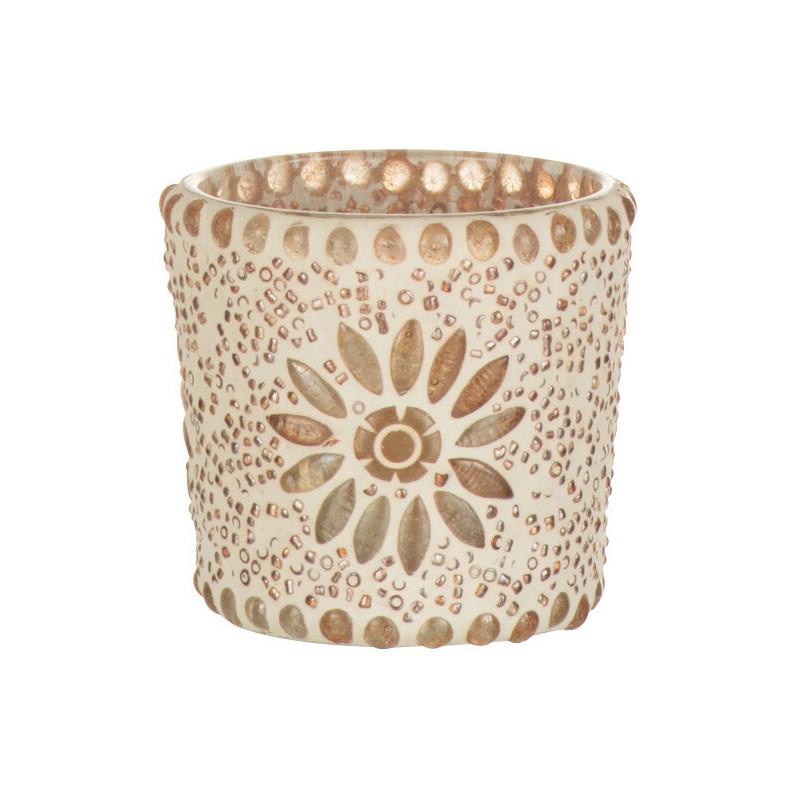 Photophore original Mosaïque Diamètre 6 cm en Verre Rose Blanc Motif fleurs Bram - 1