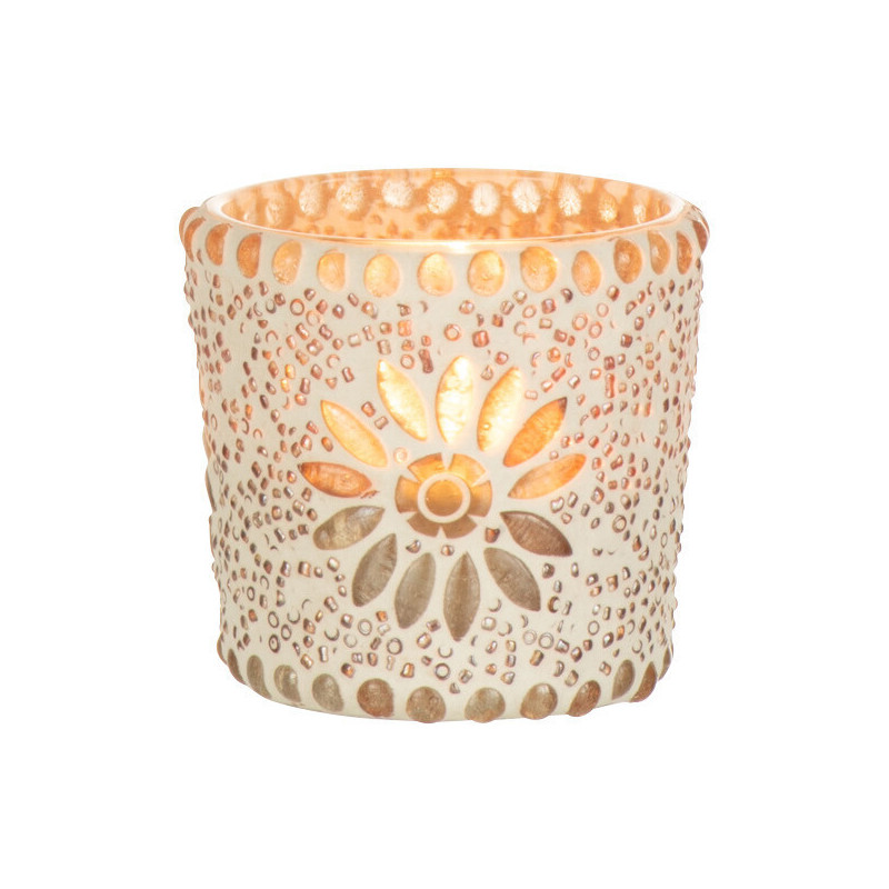 Photophore original Mosaïque Diamètre 6 cm en Verre Rose Blanc Motif fleurs Bram - 2