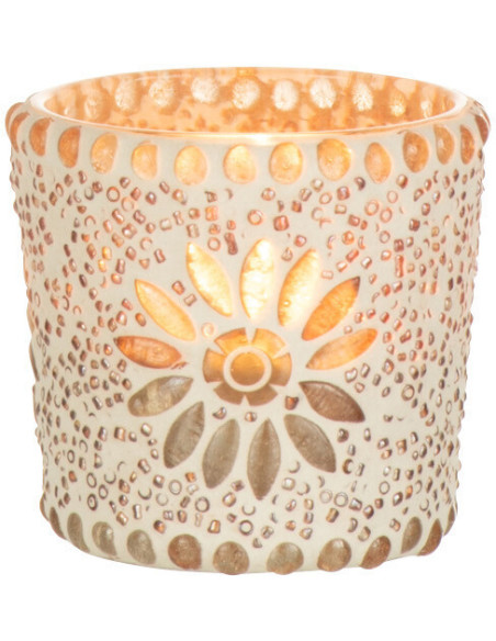 Photophore original Mosaïque Diamètre 6 cm en Verre Rose Blanc Motif fleurs Bram - 2