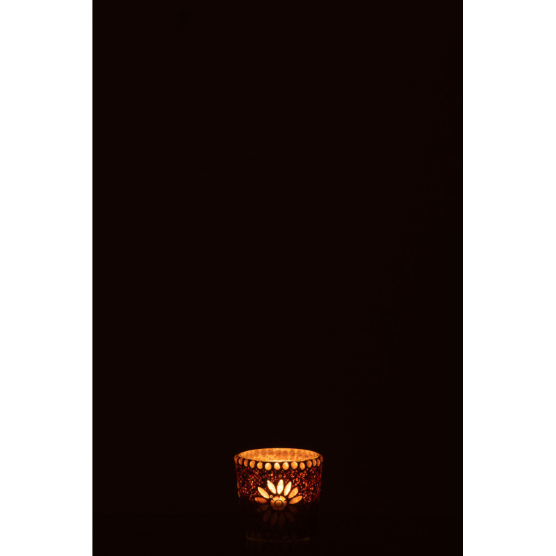 Photophore original Mosaïque Diamètre 6 cm en Verre Rose Blanc Motif fleurs Bram - 3