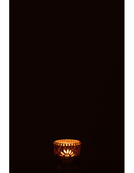 Photophore original Mosaïque Diamètre 6 cm en Verre Rose Blanc Motif fleurs Bram - 3