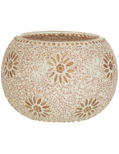 Photophore original rond Mosaïque Diamètre 13 cm en Verre Rose Blanc Motif fleurs Bram - 1