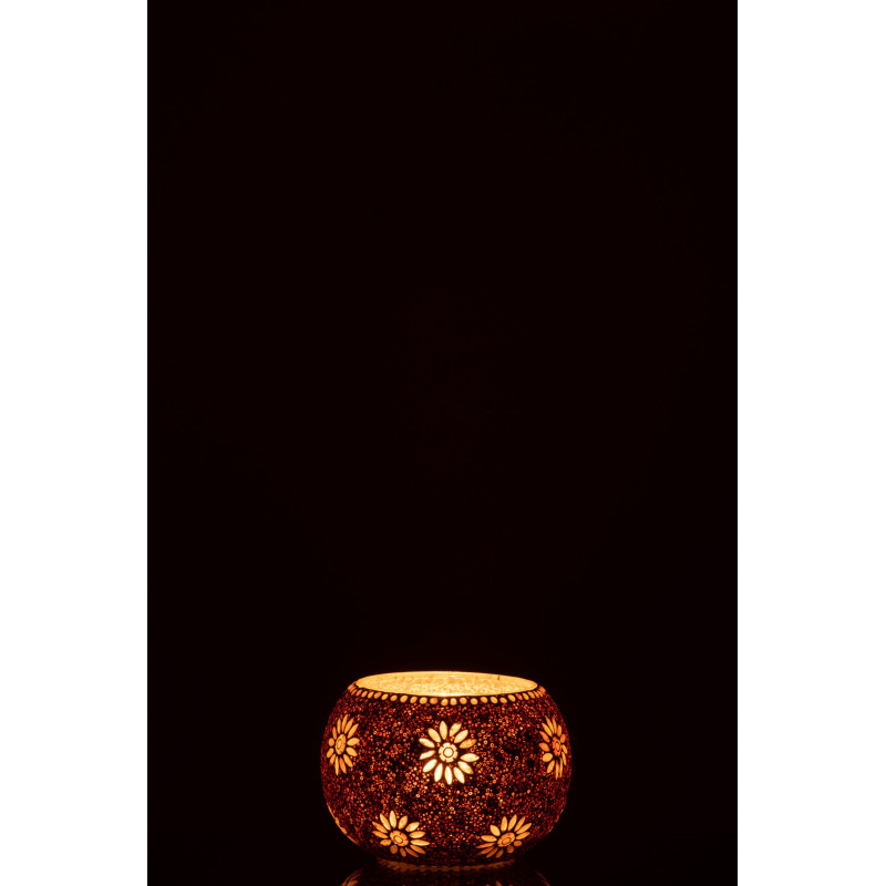 Photophore original rond Mosaïque Diamètre 13 cm en Verre Rose Blanc Motif fleurs Bram - 3