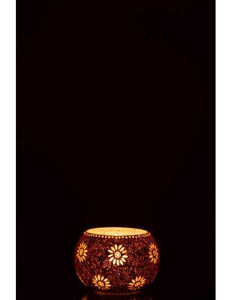 Photophore original rond Mosaïque Diamètre 13 cm en Verre Rose Blanc Motif fleurs Bram - 3