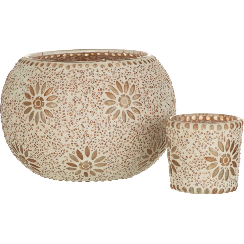 Photophore original rond Mosaïque Diamètre 13 cm en Verre Rose Blanc Motif fleurs Bram - 4