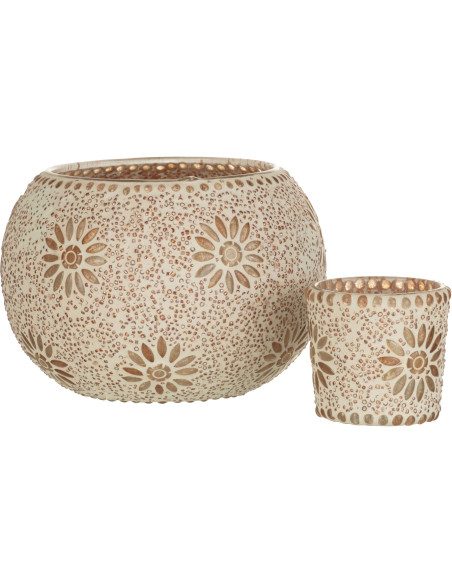 Photophore original rond Mosaïque Diamètre 13 cm en Verre Rose Blanc Motif fleurs Bram - 4