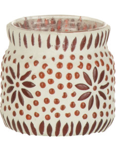 Photophore original Mosaïque Diamètre 8 cm en Verre Rouge Blanc Motif fleurs Bram - 1