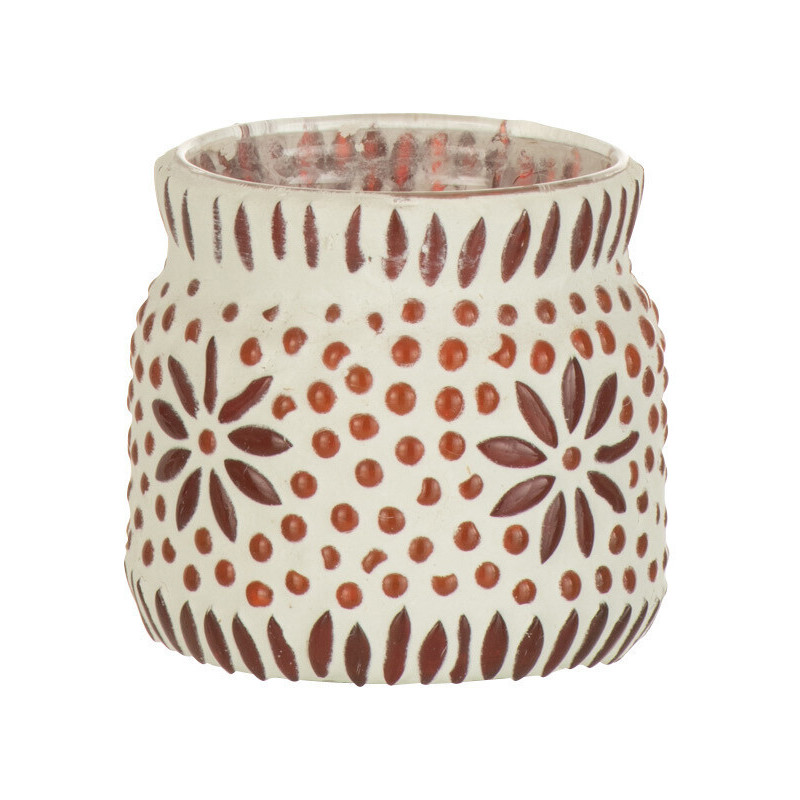 Photophore original Mosaïque Diamètre 8 cm en Verre Rouge Blanc Motif fleurs Bram - 1