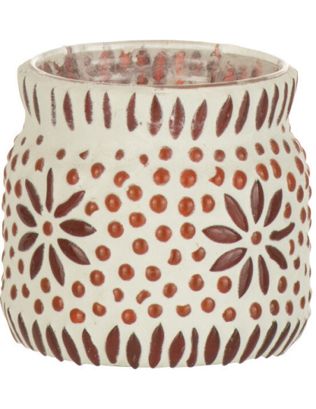 Photophore original Mosaïque Diamètre 8 cm en Verre Rouge Blanc Motif fleurs Bram - 1