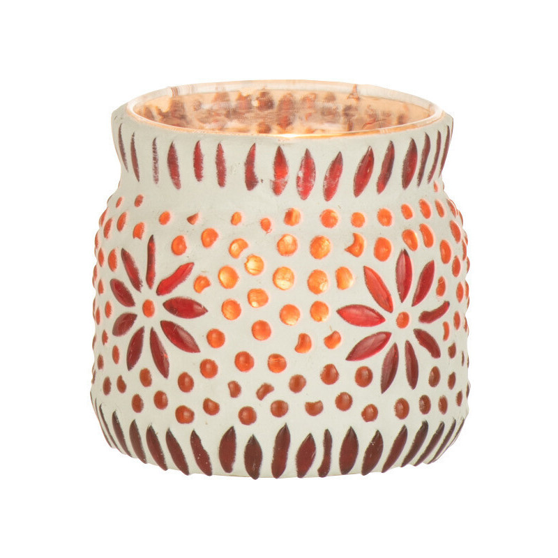 Photophore original Mosaïque Diamètre 8 cm en Verre Rouge Blanc Motif fleurs Bram - 2