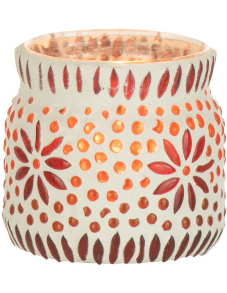 Photophore original Mosaïque Diamètre 8 cm en Verre Rouge Blanc Motif fleurs Bram - 2