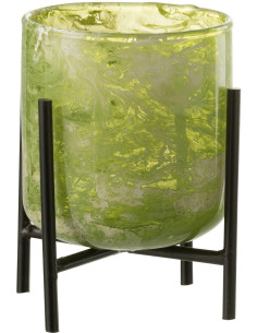Photophore moderne sur pied Diamètre 9 cm en Verre Vert Métal Noir Effet marbré Tovrio - 1