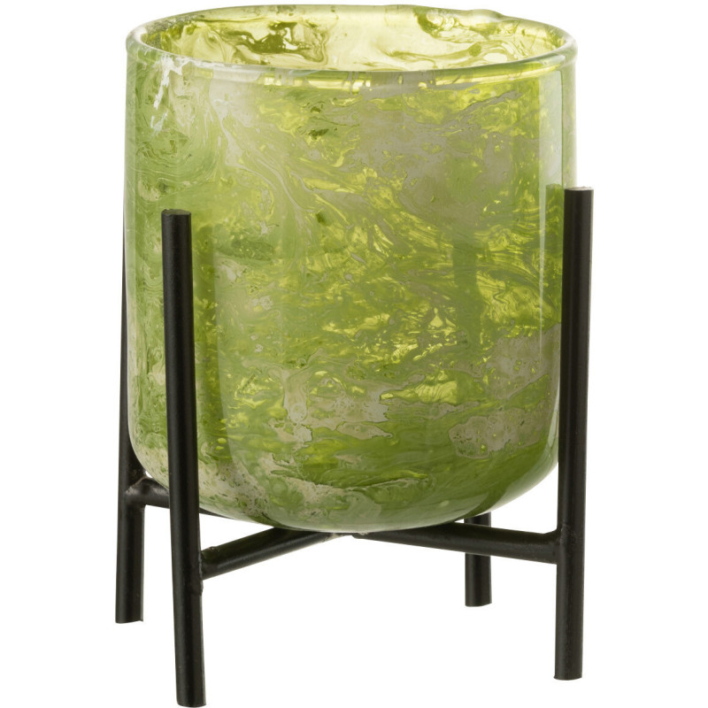 Photophore moderne sur pied Diamètre 9 cm en Verre Vert Métal Noir Effet marbré Tovrio - 1
