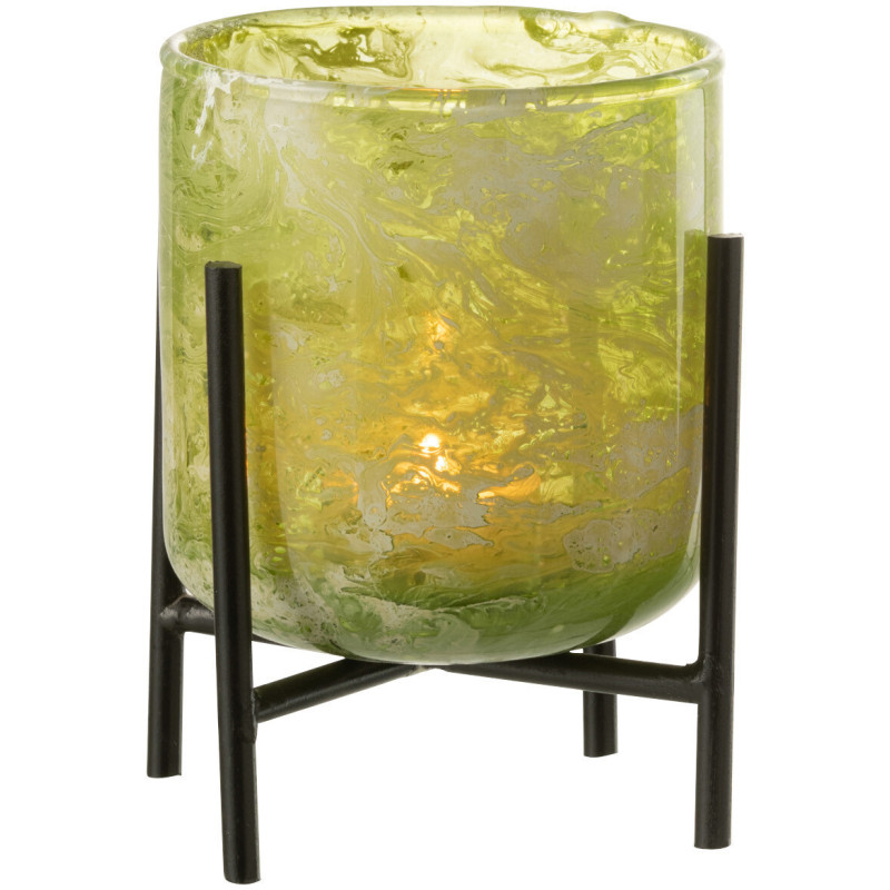 Photophore moderne sur pied Diamètre 9 cm en Verre Vert Métal Noir Effet marbré Tovrio - 2