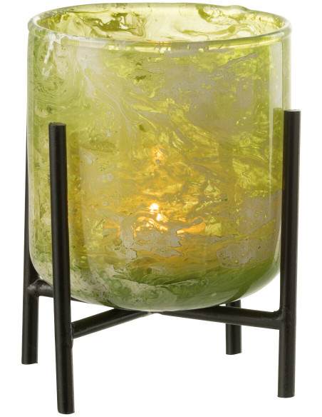 Photophore moderne sur pied Diamètre 9 cm en Verre Vert Métal Noir Effet marbré Tovrio - 2