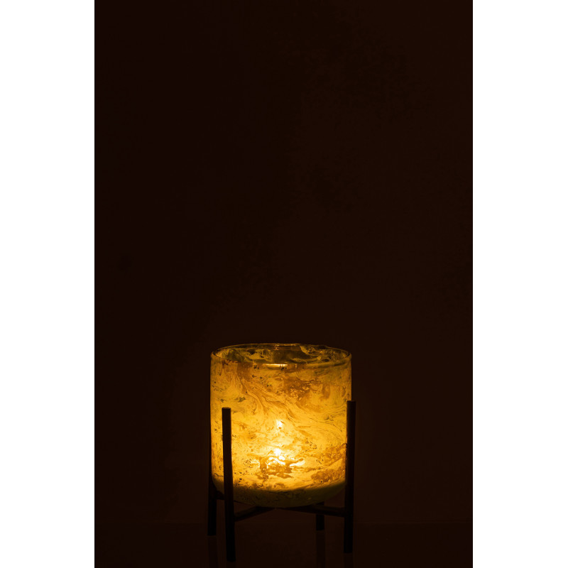 Photophore moderne sur pied Diamètre 9 cm en Verre Vert Métal Noir Effet marbré Tovrio - 3