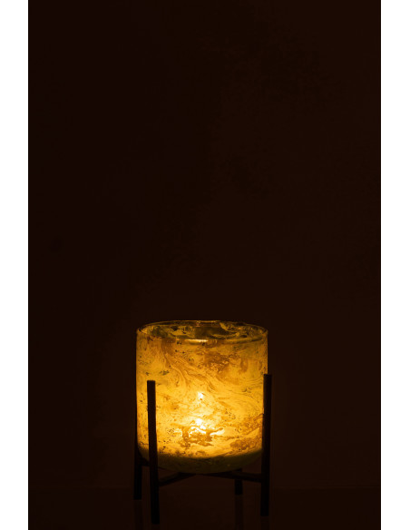 Photophore moderne sur pied Diamètre 9 cm en Verre Vert Métal Noir Effet marbré Tovrio - 3