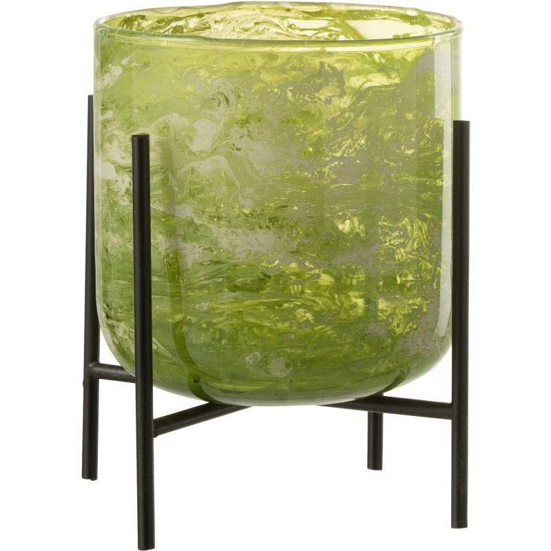 Photophore moderne sur pied XL Diamètre 15 cm en Verre Vert Métal Noir Effet marbré Tovrio - 1