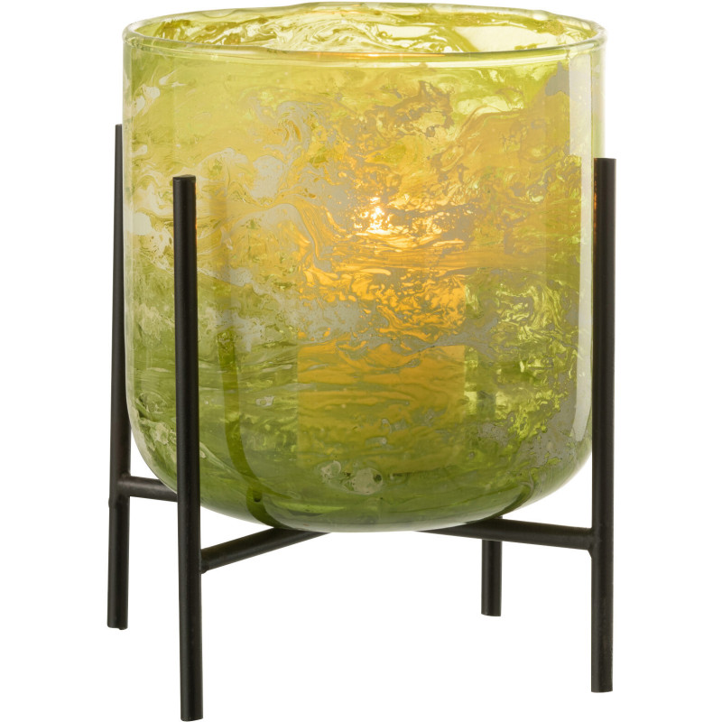 Photophore moderne sur pied XL Diamètre 15 cm en Verre Vert Métal Noir Effet marbré Tovrio - 2