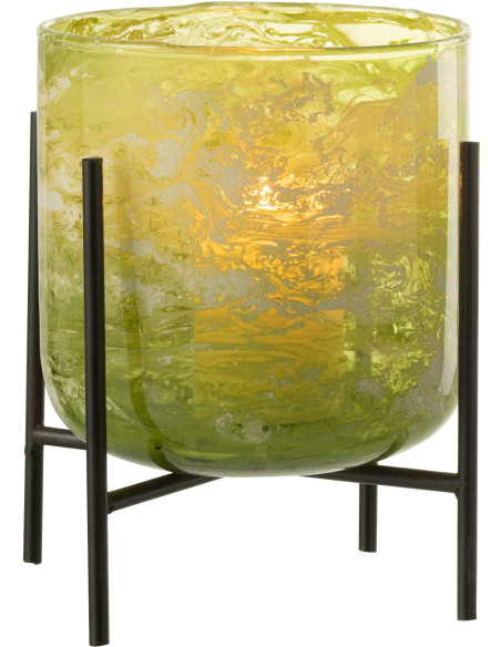 Photophore moderne sur pied XL Diamètre 15 cm en Verre Vert Métal Noir Effet marbré Tovrio - 2