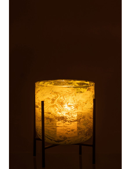 Photophore moderne sur pied XL Diamètre 15 cm en Verre Vert Métal Noir Effet marbré Tovrio - 3