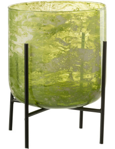 Photophore moderne sur pied XXL Diamètre 18 cm en Verre Vert Métal Noir Effet marbré Tovrio - 1