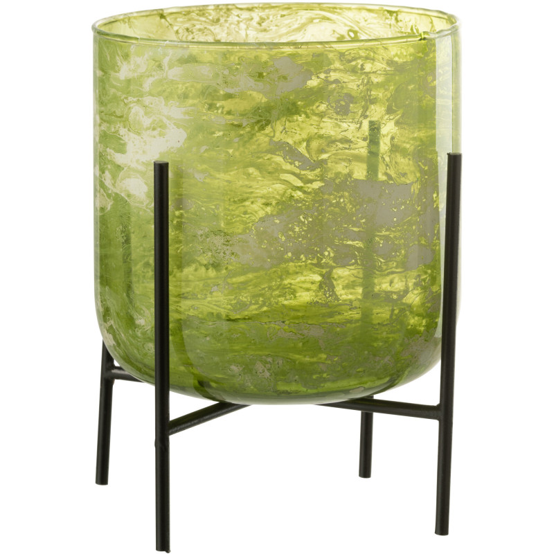 Photophore moderne sur pied XXL Diamètre 18 cm en Verre Vert Métal Noir Effet marbré Tovrio - 1