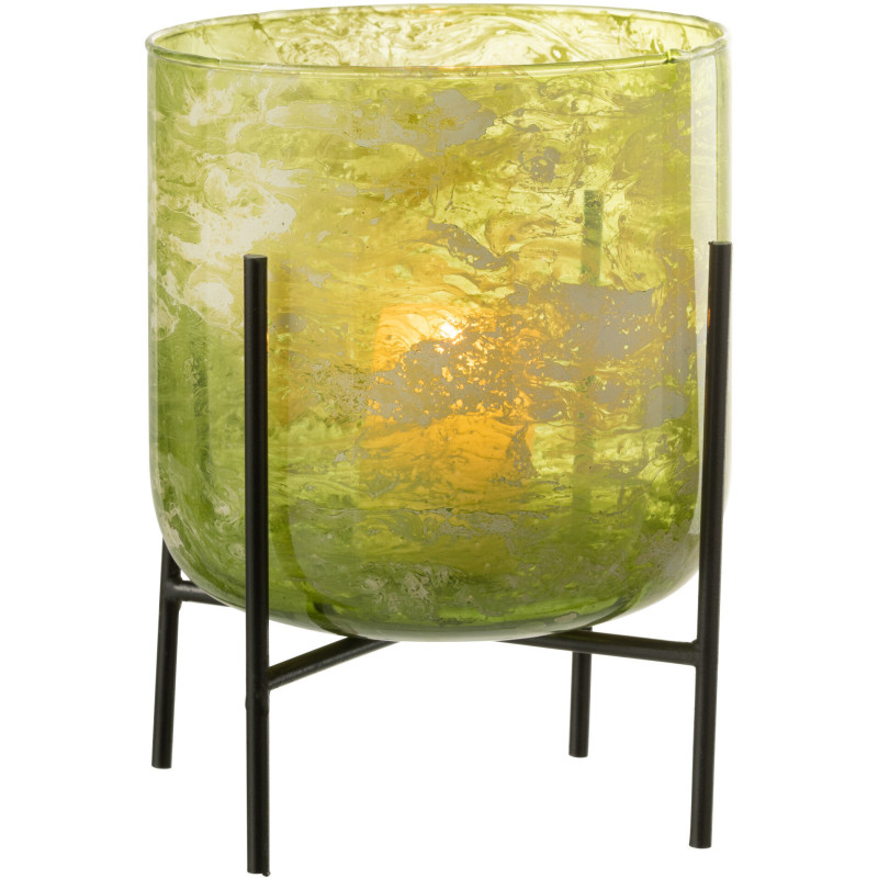 Photophore moderne sur pied XXL Diamètre 18 cm en Verre Vert Métal Noir Effet marbré Tovrio - 2